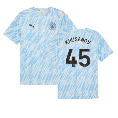 2025-2026 Man City Warm Up Jersey (Silver Sky) (Khusanov 45)  2025-2026 Man City Warm Up Jersey (Silver Sky) (Khusanov 45)