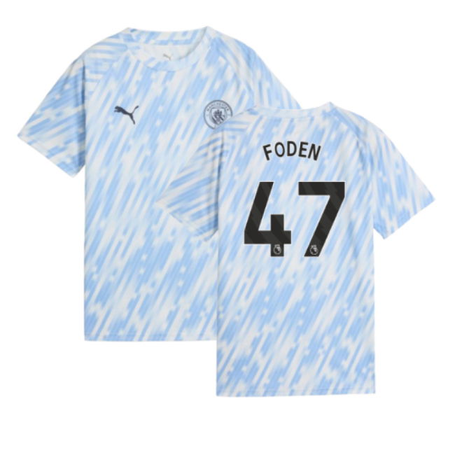 2025-2026 Man City Warm Up Jersey (Silver Sky) - Kids (Foden 47)