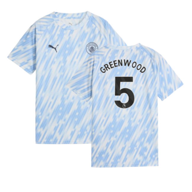 2025-2026 Man City Warm Up Jersey (Silver Sky) - Kids (Greenwood 5)