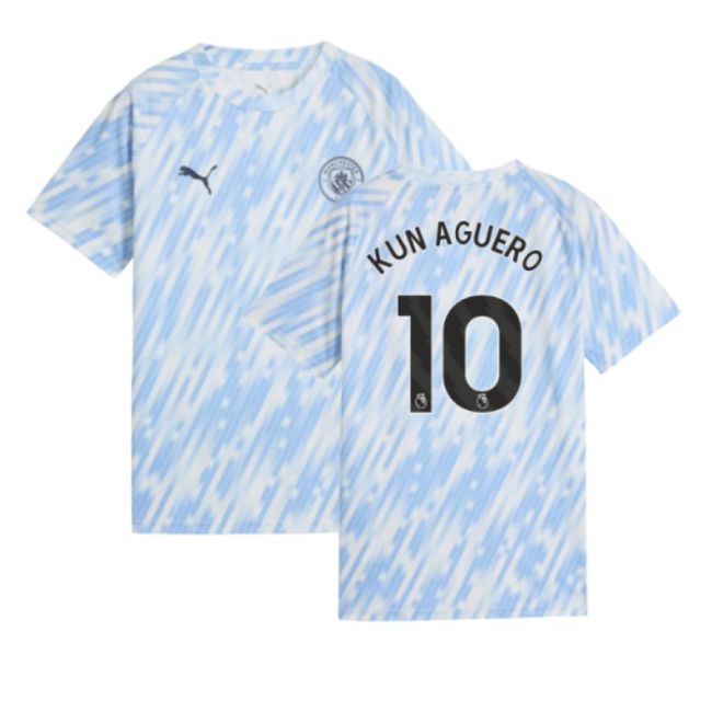 2025-2026 Man City Warm Up Jersey (Silver Sky) - Kids (Kun Aguero 10)