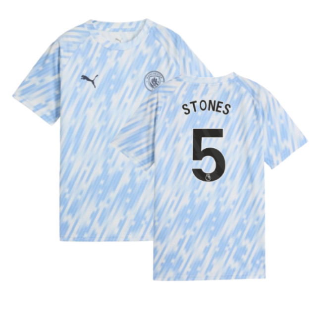 2025-2026 Man City Warm Up Jersey (Silver Sky) - Kids (Stones 5)