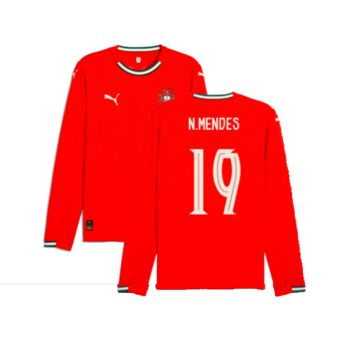 2025-2026 Portugal Long Sleeve Home Shirt (N.Mendes 19)