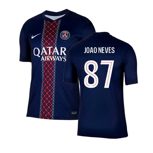 2025-2026 PSG Paris Saint Germain Home Shirt (Joao Neves 87)