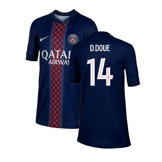 2025-2026 PSG Paris Saint Germain Home Shirt (Kids) (D.Doue 14)