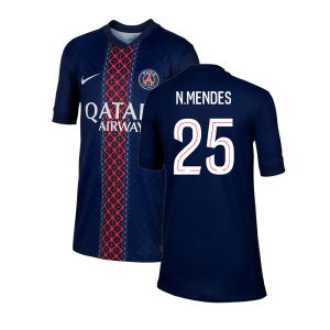 2025-2026 PSG Paris Saint Germain Home Shirt (Kids) (N.Mendes 25)