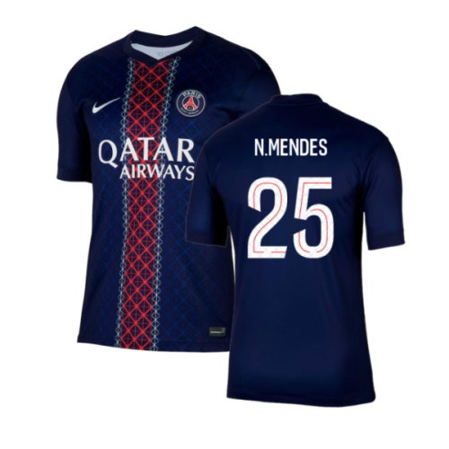 2025-2026 PSG Paris Saint Germain Home Shirt (N.Mendes 25)