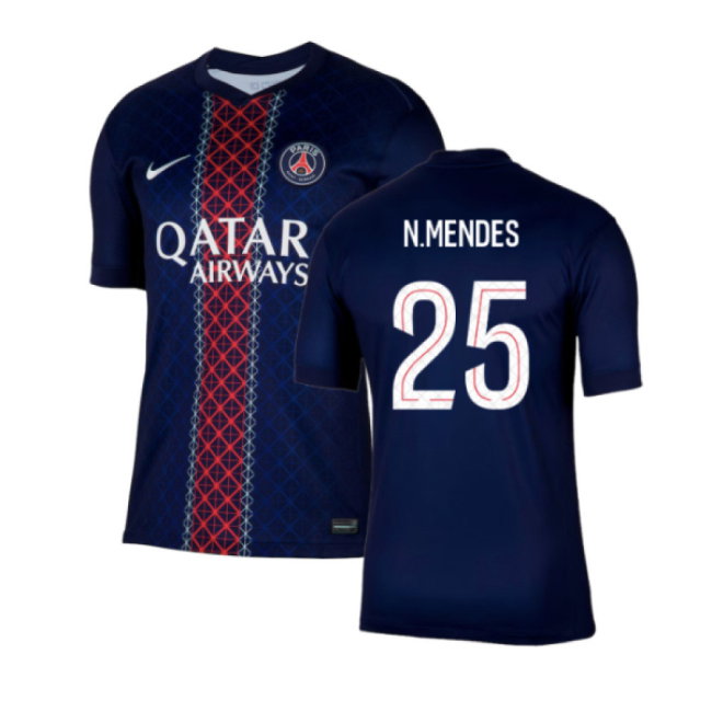 2025-2026 PSG Paris Saint Germain Home Shirt (N.Mendes 25)