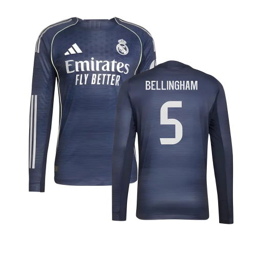 2025-2026 Real Madrid Authentic Long Sleeve Away Shirt (Bellingham 5)
