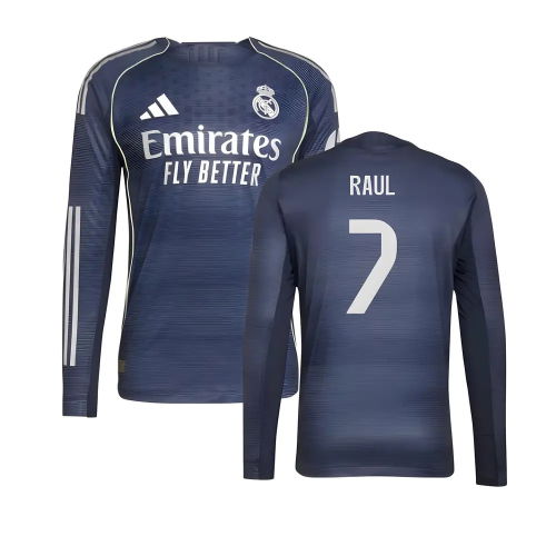2025-2026 Real Madrid Authentic Long Sleeve Away Shirt (Raul 7)