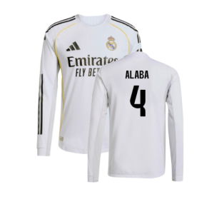 2025-2026 Real Madrid Authentic Long Sleeve Home Shirt (Alaba 4)