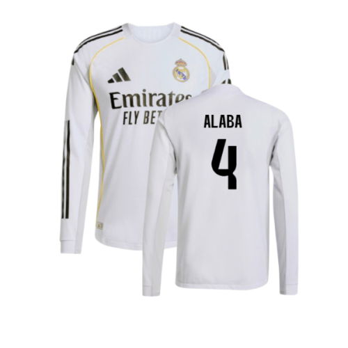 2025-2026 Real Madrid Authentic Long Sleeve Home Shirt (Alaba 4)