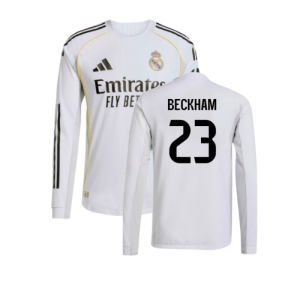 2025-2026 Real Madrid Authentic Long Sleeve Home Shirt (Beckham 23)