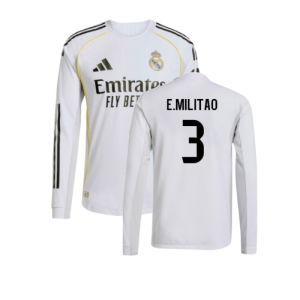 2025-2026 Real Madrid Authentic Long Sleeve Home Shirt (E.Militao 3)