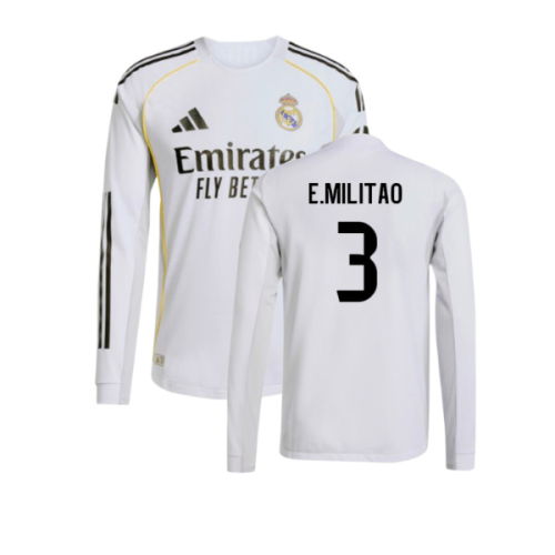 2025-2026 Real Madrid Authentic Long Sleeve Home Shirt (E.Militao 3)