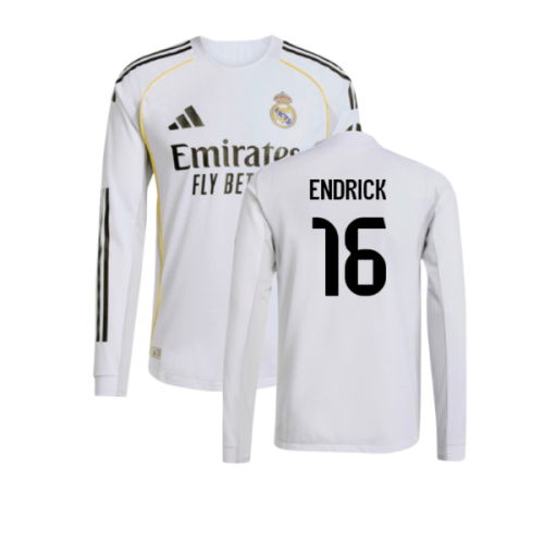 2025-2026 Real Madrid Authentic Long Sleeve Home Shirt (Endrick 16)