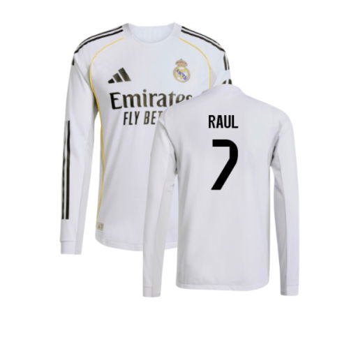 2025-2026 Real Madrid Authentic Long Sleeve Home Shirt (Raul 7)