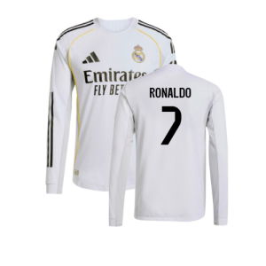 2025-2026 Real Madrid Authentic Long Sleeve Home Shirt (Ronaldo 7)