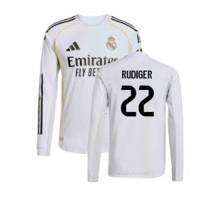 2025-2026 Real Madrid Authentic Long Sleeve Home Shirt (Rudiger 22)
