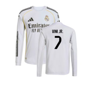 2025-2026 Real Madrid Authentic Long Sleeve Home Shirt (Vini Jr. 7)