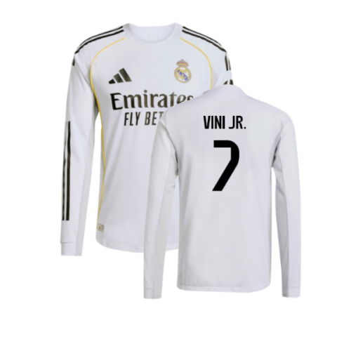 2025-2026 Real Madrid Authentic Long Sleeve Home Shirt (Vini Jr. 7)