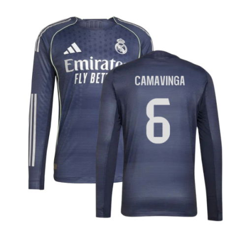 2025-2026 Real Madrid Long Sleeve Away Shirt (Camavinga 6)