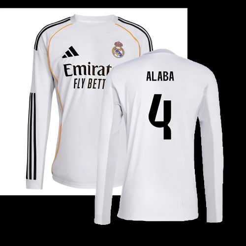 2025-2026 Real Madrid Long Sleeve Home Shirt (Alaba 4)