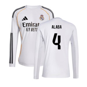2025-2026 Real Madrid Long Sleeve Home Shirt (Alaba 4)