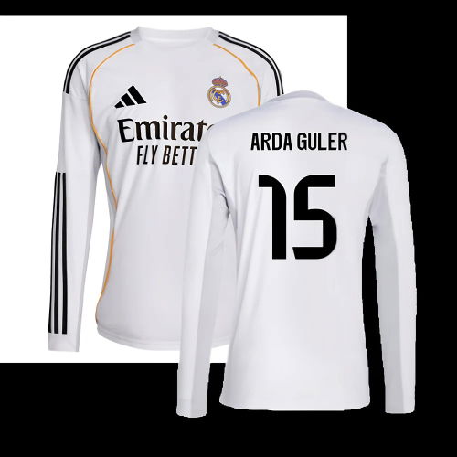 2025-2026 Real Madrid Long Sleeve Home Shirt (Arda Guler 15)