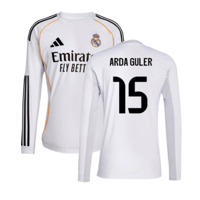 2025-2026 Real Madrid Long Sleeve Home Shirt (Arda Guler 15)