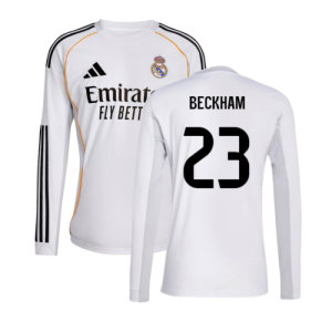 2025-2026 Real Madrid Long Sleeve Home Shirt (Beckham 23)