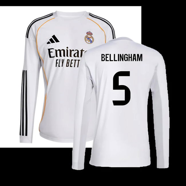 2025-2026 Real Madrid Long Sleeve Home Shirt (Bellingham 5)