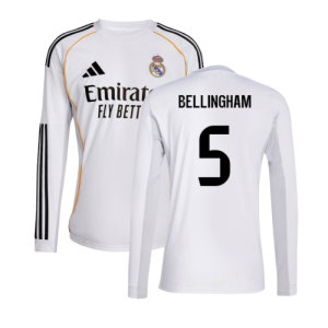 2025-2026 Real Madrid Long Sleeve Home Shirt (Bellingham 5)
