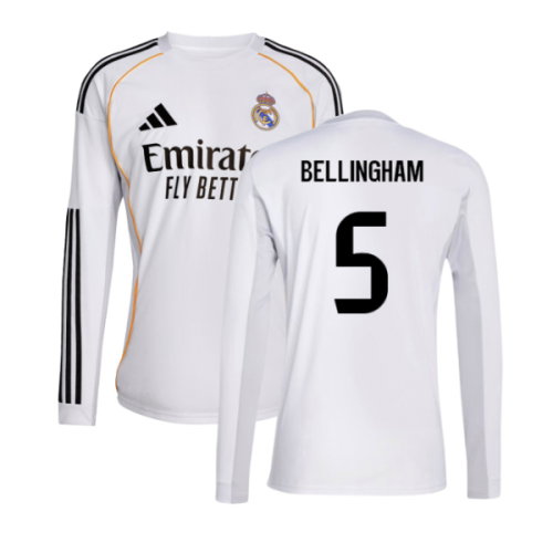2025-2026 Real Madrid Long Sleeve Home Shirt (Bellingham 5)
