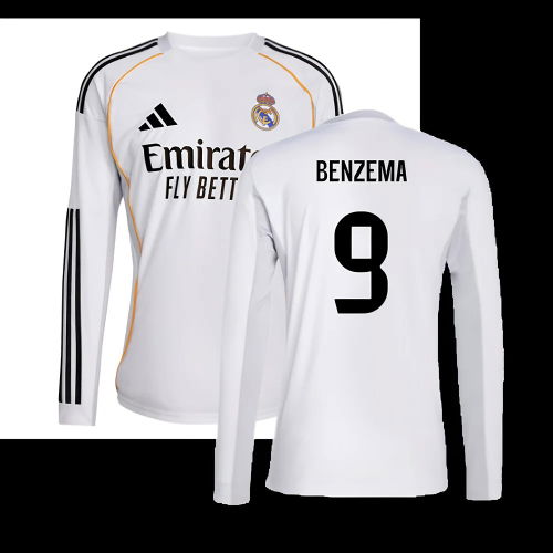 2025-2026 Real Madrid Long Sleeve Home Shirt (Benzema 9)