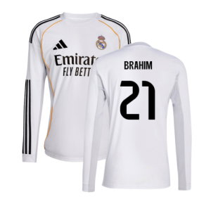 2025-2026 Real Madrid Long Sleeve Home Shirt (Brahim 21)
