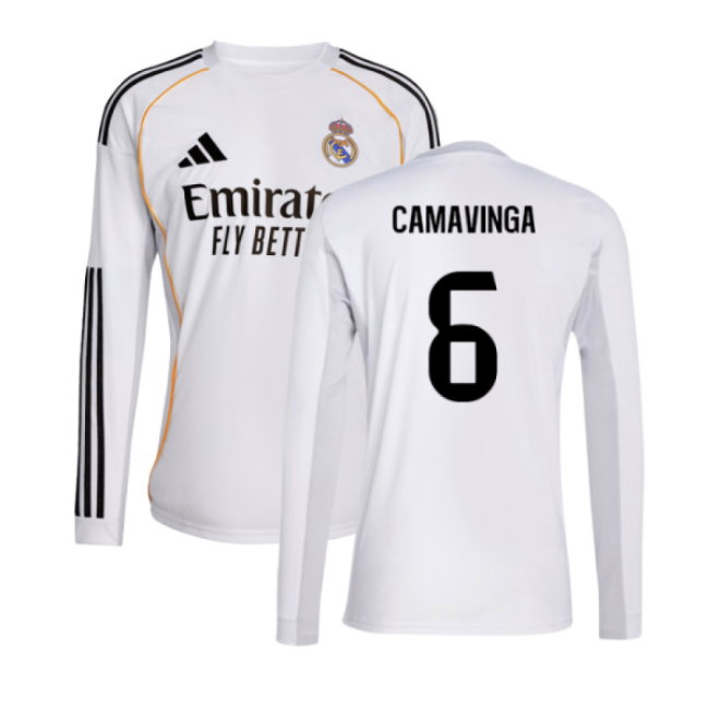 2025-2026 Real Madrid Long Sleeve Home Shirt (Camavinga 6)