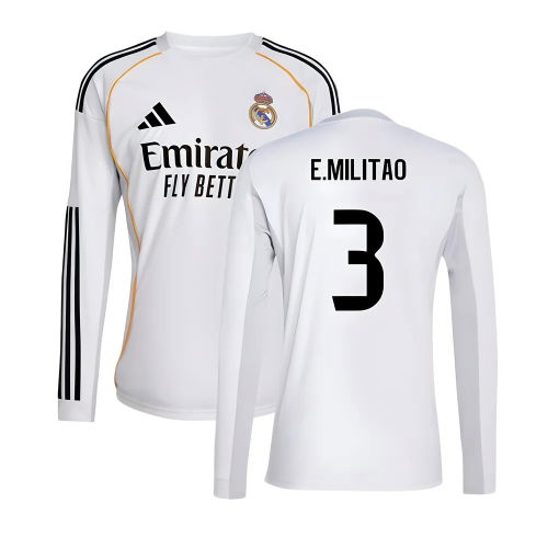 2025-2026 Real Madrid Long Sleeve Home Shirt (E.Militao 3)