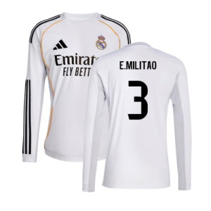 2025-2026 Real Madrid Long Sleeve Home Shirt (E.Militao 3)