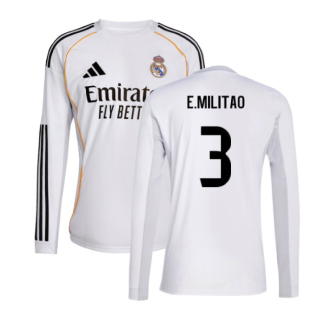 2025-2026 Real Madrid Long Sleeve Home Shirt (E.Militao 3)