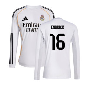 2025-2026 Real Madrid Long Sleeve Home Shirt (Endrick 16)