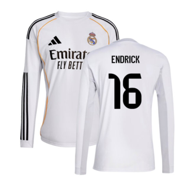 2025-2026 Real Madrid Long Sleeve Home Shirt (Endrick 16)
