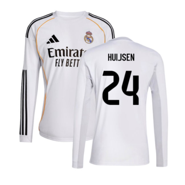 2025-2026 Real Madrid Long Sleeve Home Shirt (Huijsen 24)