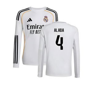 2025-2026 Real Madrid Long Sleeve Home Shirt (Kids) (Alaba 4)