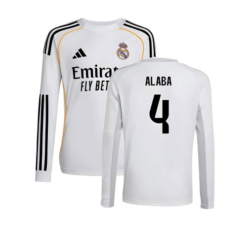 2025-2026 Real Madrid Long Sleeve Home Shirt (Kids) (Alaba 4)