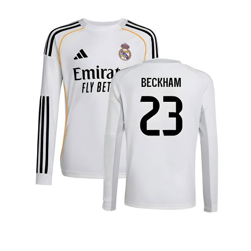 2025-2026 Real Madrid Long Sleeve Home Shirt (Kids) (Beckham 23)