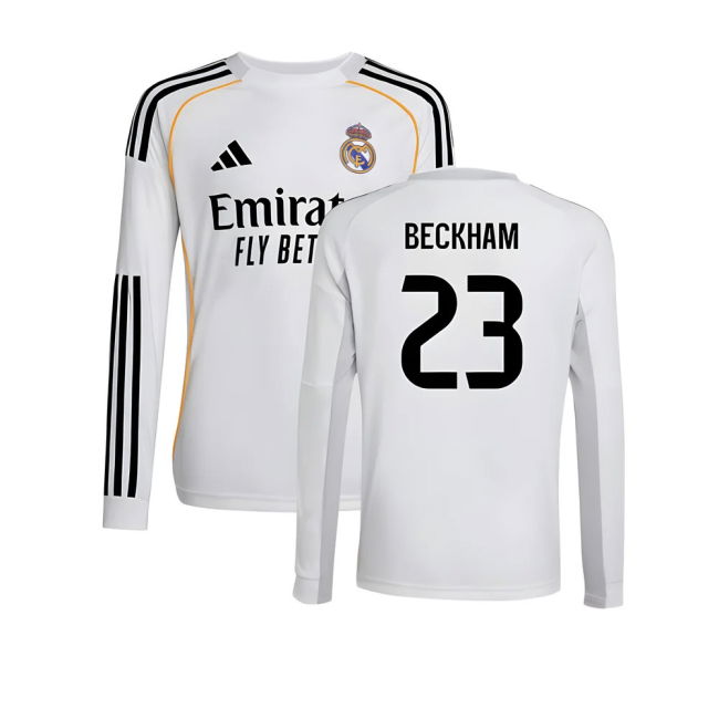 2025-2026 Real Madrid Long Sleeve Home Shirt (Kids) (Beckham 23)