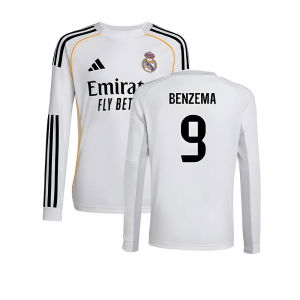 2025-2026 Real Madrid Long Sleeve Home Shirt (Kids) (Benzema 9)
