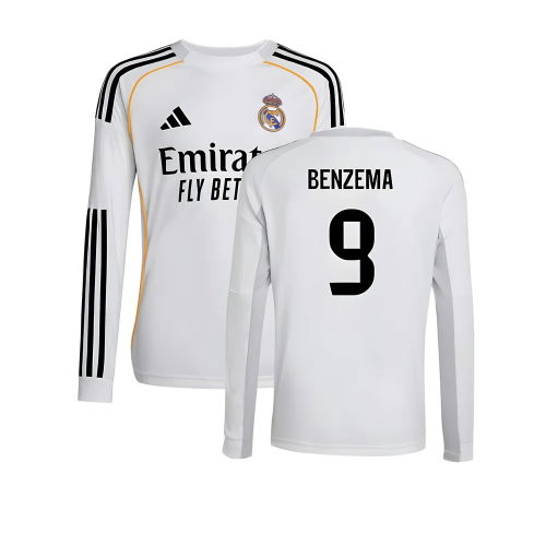 2025-2026 Real Madrid Long Sleeve Home Shirt (Kids) (Benzema 9)