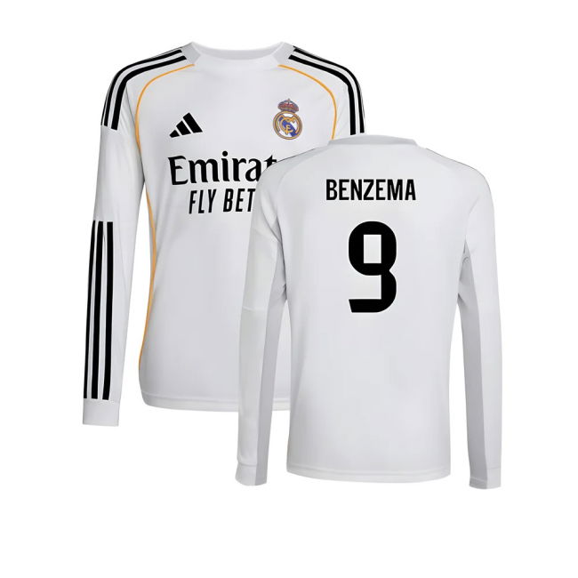 2025-2026 Real Madrid Long Sleeve Home Shirt (Kids) (Benzema 9)