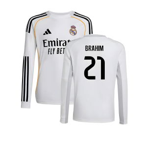 2025-2026 Real Madrid Long Sleeve Home Shirt (Kids) (Brahim 21)